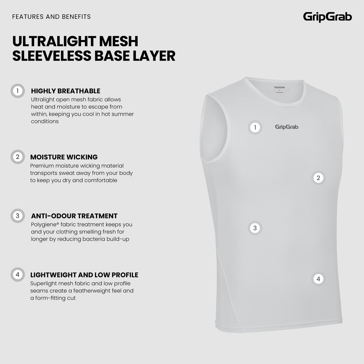 GRIPGRAB ULTRALIGHT MESH Sleeveless Base Layer White
