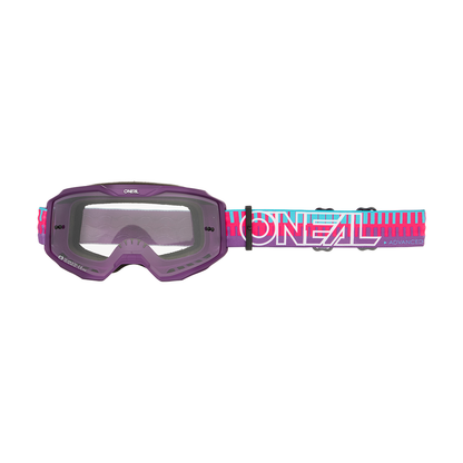 Rozā un violetas O'NEAL B-10 svītrainas aizsargbrilles ar caurspīdīgu lēcu