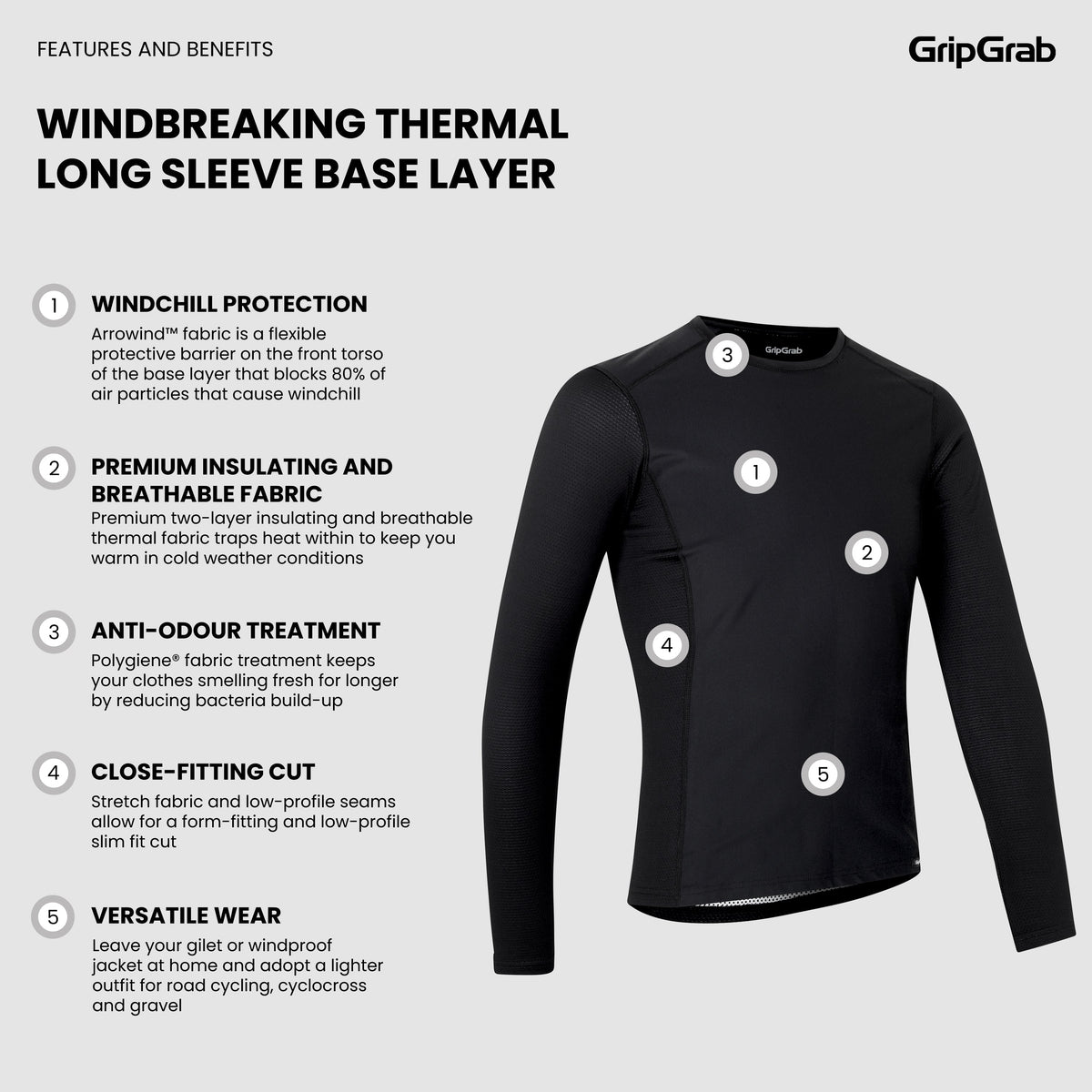 Langærmet svedundertrøje GRIPGRAB WINDBREAKING THERMAL sort
