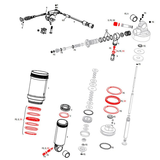 Basis afdichtingenset voor demper ROCKSHOX MONARCH XX A1-B1 (2012-2013) #11.4118.006.010