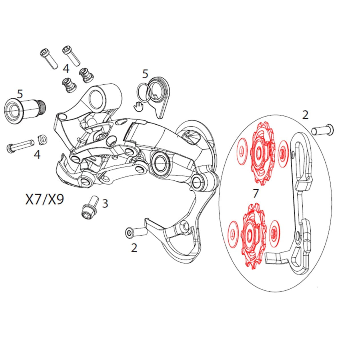 SRAM X9/X/GX Type 2 2x10S Rear Derailleur Pulley Wheels (x2)