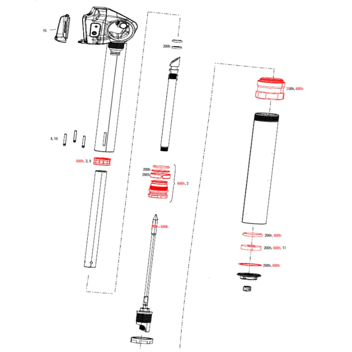 Tætningssæt Vedligeholdelse 600t/ 3 År til Sadelstolpe ROCKSHOX REVERB AXS A1