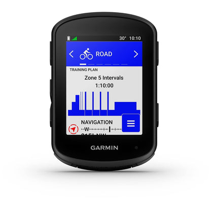 GPS cyklopočítač GARMIN EDGE 840 — pohled zepředu, tréninková obrazovka