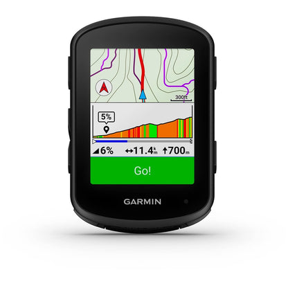 GPS cyklopočítač GARMIN EDGE 840 — pohled zepředu, navigace a profil stoupání