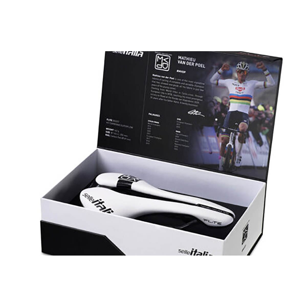 Sedlo SELLE ITALIA FLITE BOOST SUPERFLOW L Karbonové kolejnice - Speciální edice Mathieu VAN DER POEL
