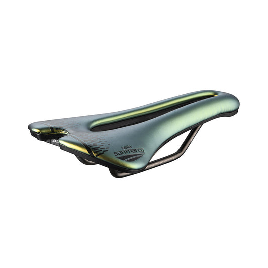 Zadel SAN MARCO ASPIDE SHORT OPEN-FIT RACING L3 Breedte 155mm Stalen Rails Xsilite Goud