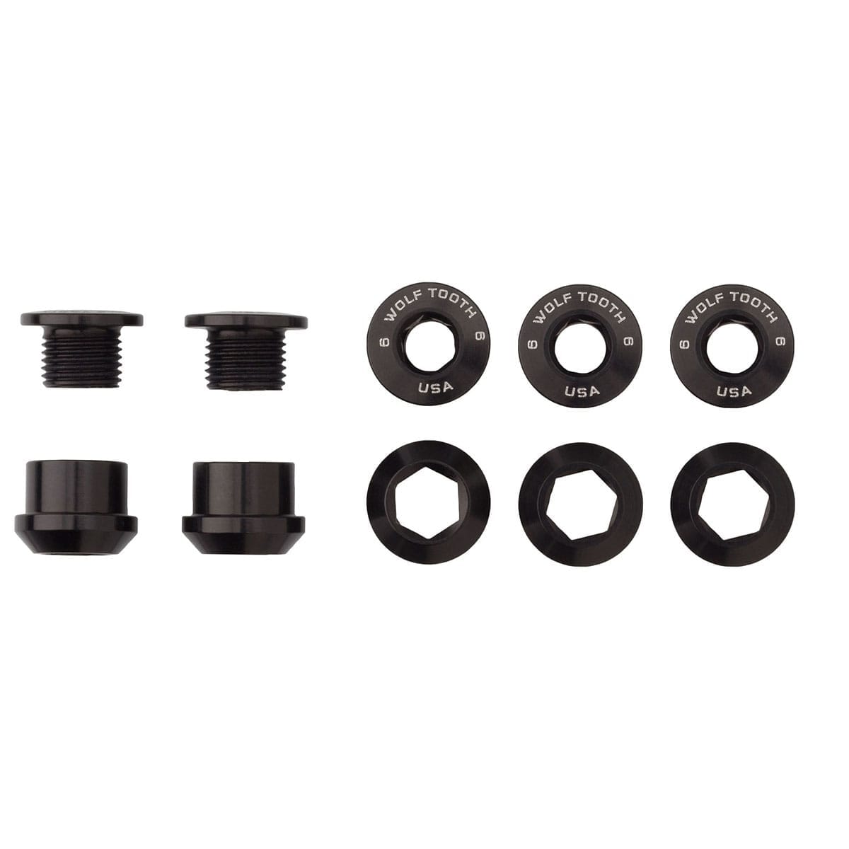 WOLF TOOTH 1X M8x6 mm uppokantaruuvit ja -mutterit 5 kpl setti musta