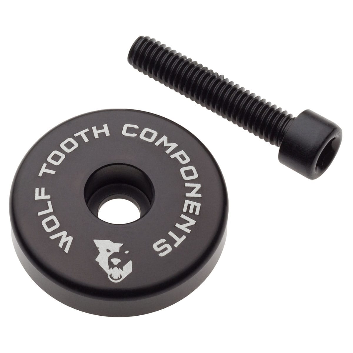WOLF TOOTH -ohjaustangon päätykorkin kiinnitystappi integroidulla 5 mm:n välilevyllä 1"1/8 musta