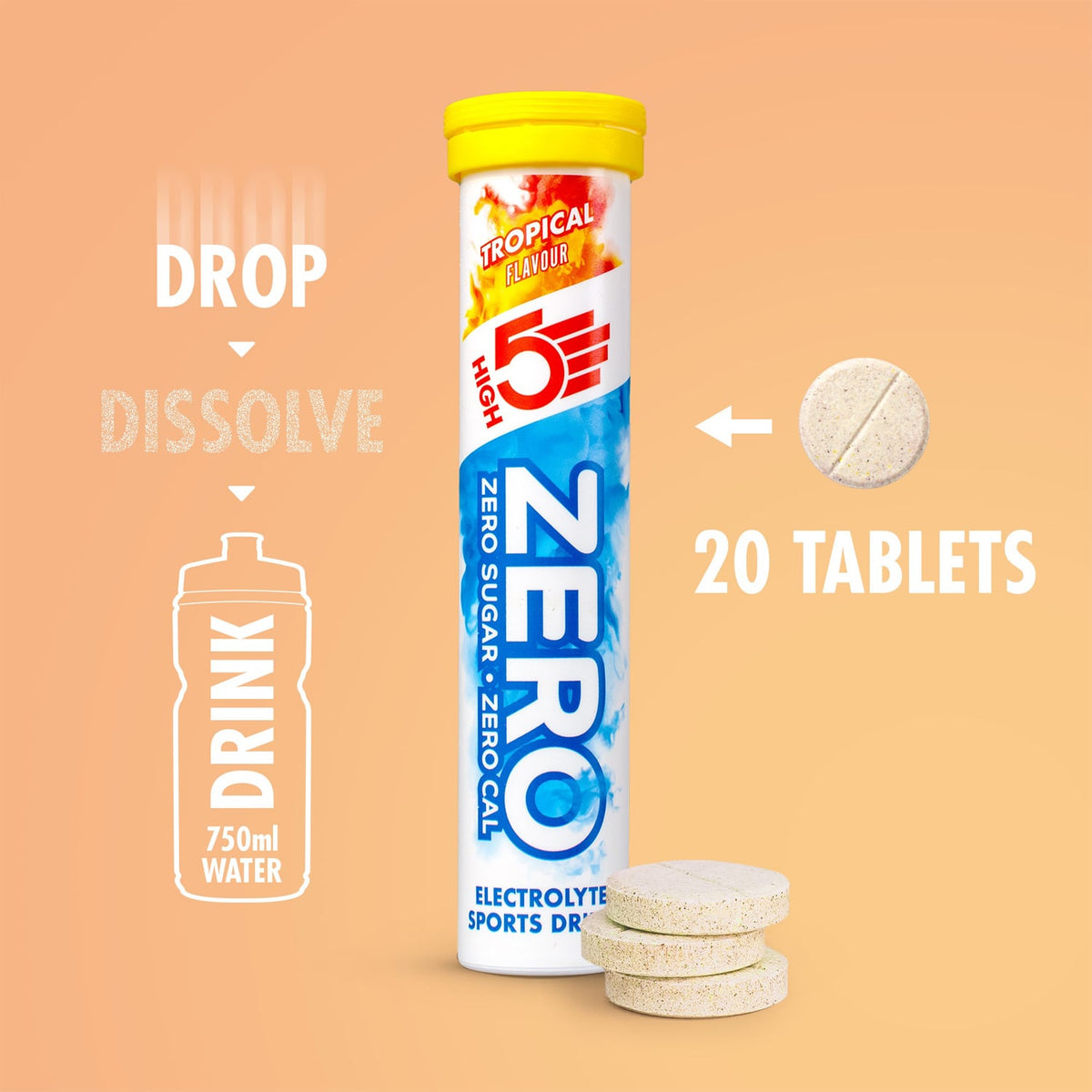 Tabletki Nawadniające Elektrolity HIGH5 ZERO (x20) Tropikalne