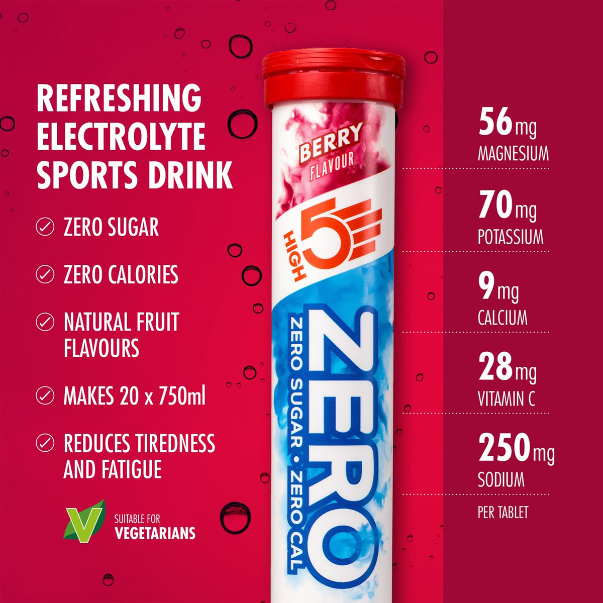 HIGH5 ZERO Elektrolyytti-nesteytystabletit (x20) Punaiset Hedelmät