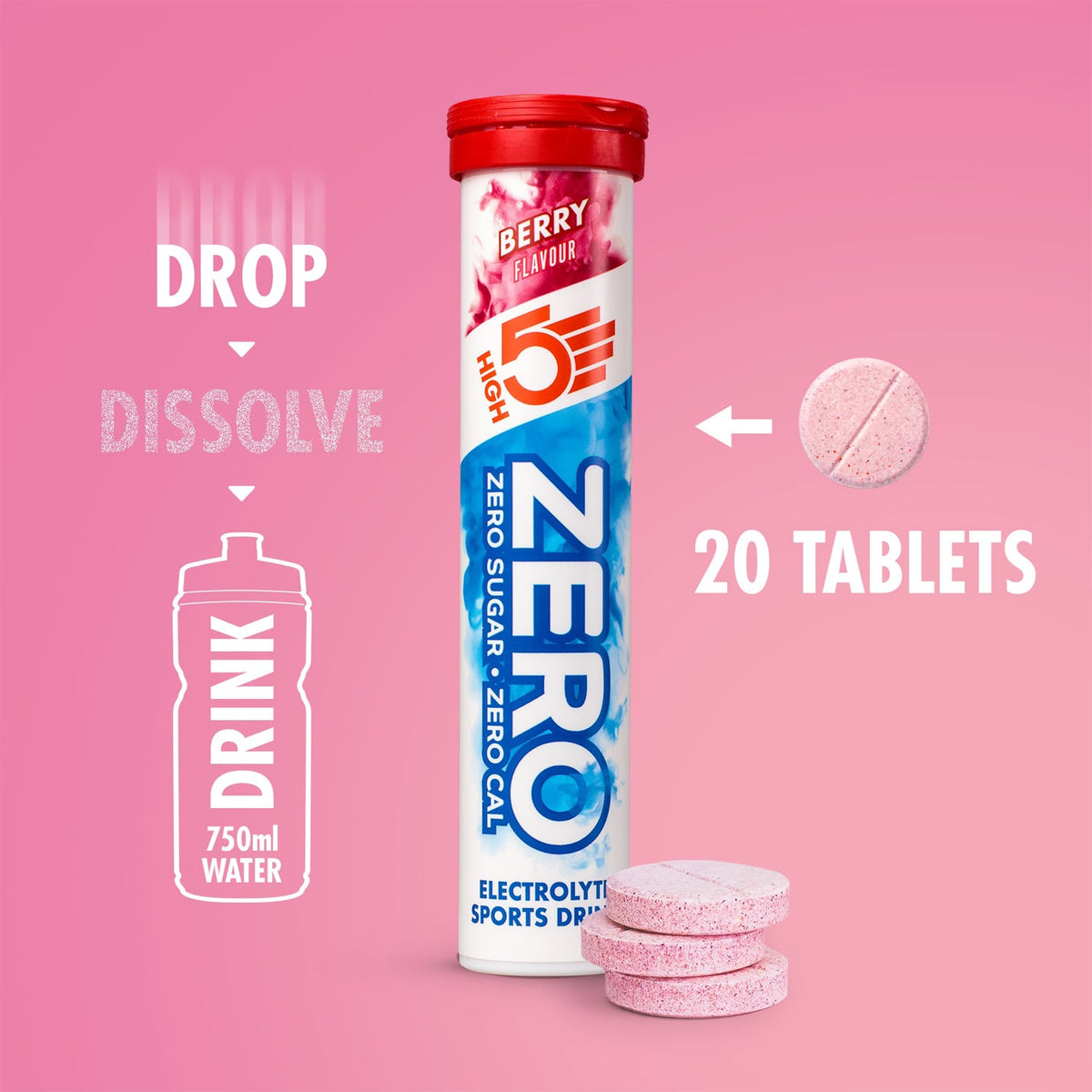 HIGH5 ZERO Elektrolyytti-nesteytystabletit (x20) Punaiset Hedelmät