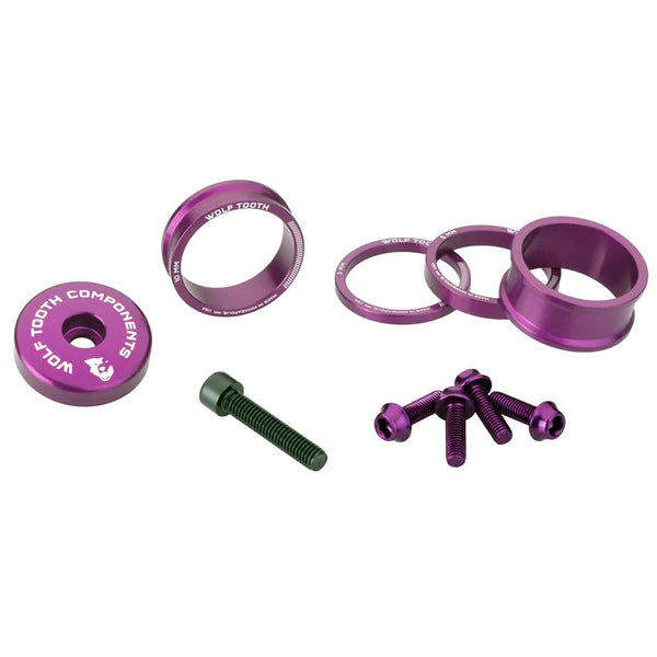 Afstandsstykker, Styretøjshætte og Skruer WOLFTOOTH BLING KIT Ultraviolet