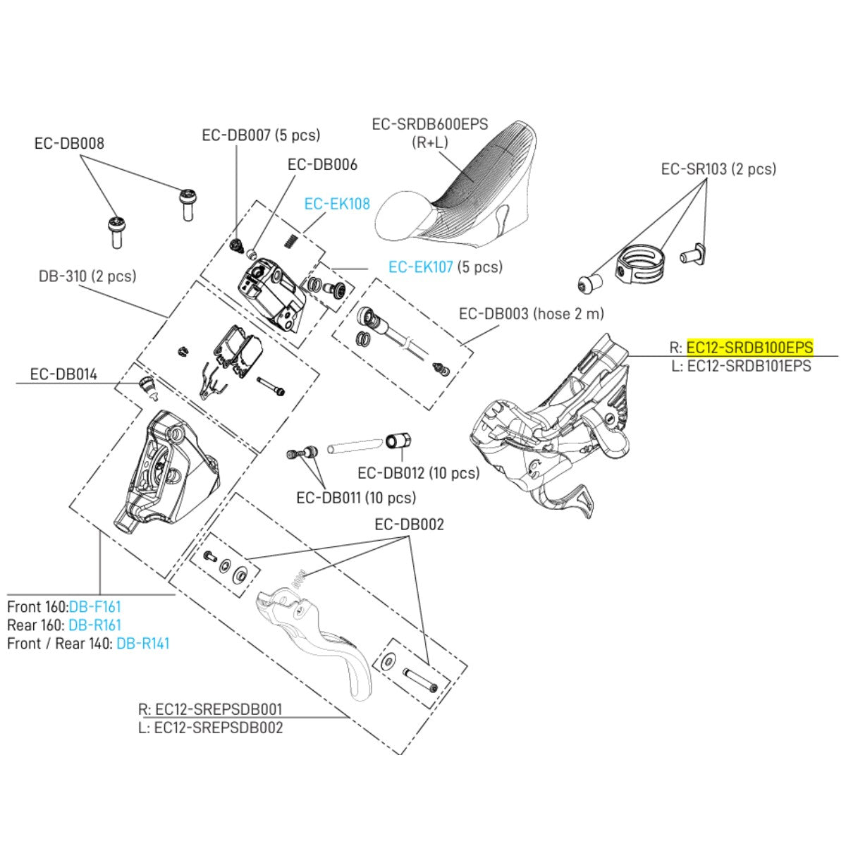 Rechter manettehuis CAMPAGNOLO Hendels SUPER RECORD EPS 12V Disc