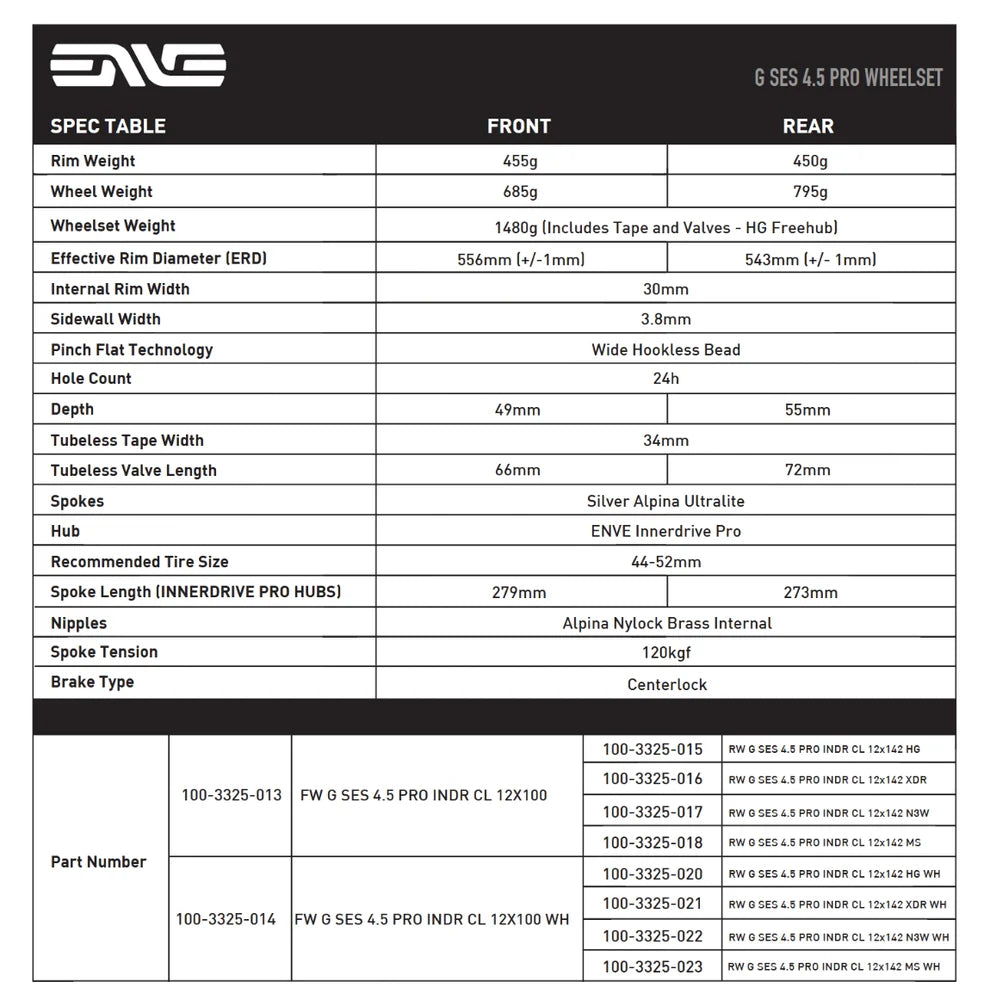 ENVE G SES 4.5 PRO Tubeless Ready Front Wheel (Center Lock) Black/White