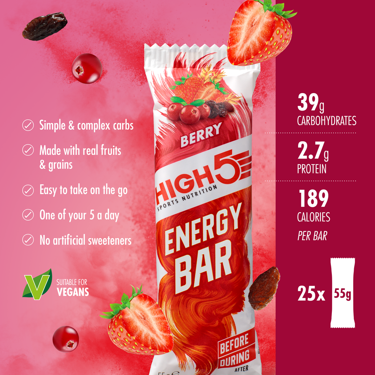Baton Energetyczny HIGH5 ENERGY BAR (55g) Czerwone owoce