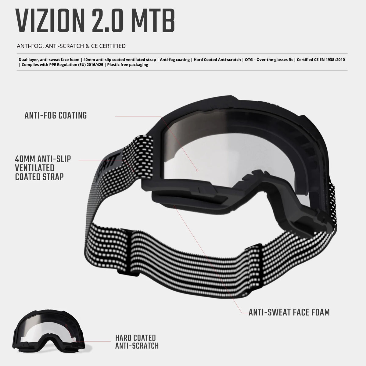 LEATT VIZION 2.0 MTB Goggle Purple Clear Lens