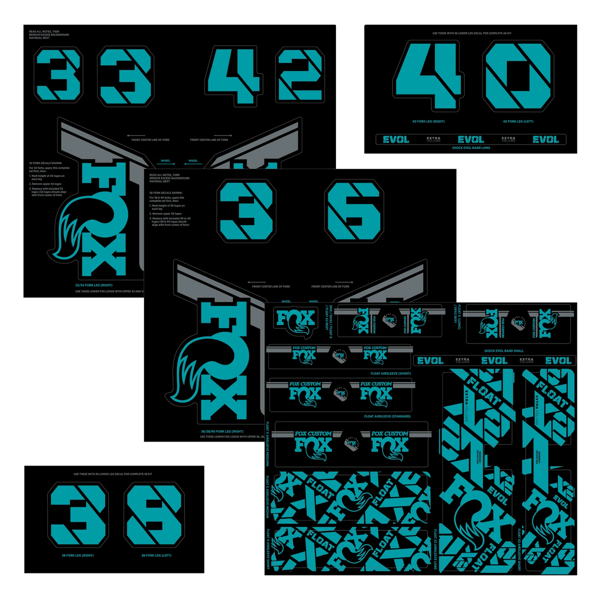 FOX Fork and Shock Absorber Sticker Kit Turquoise