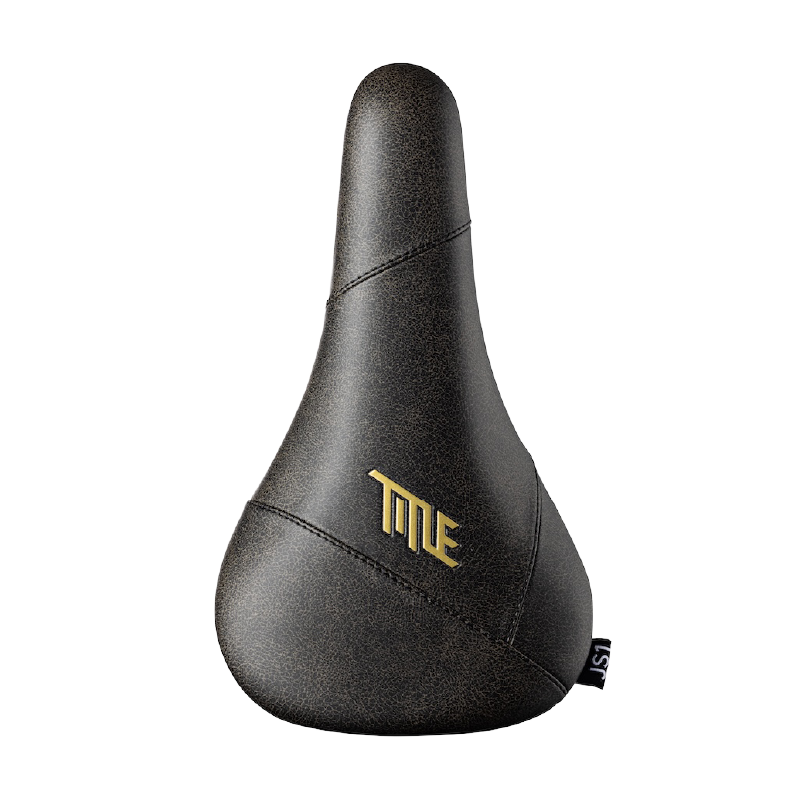 Title JS1 saddle, black and gold, top view