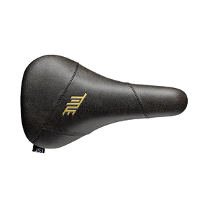 Title JS1 saddle, black and gold, top view