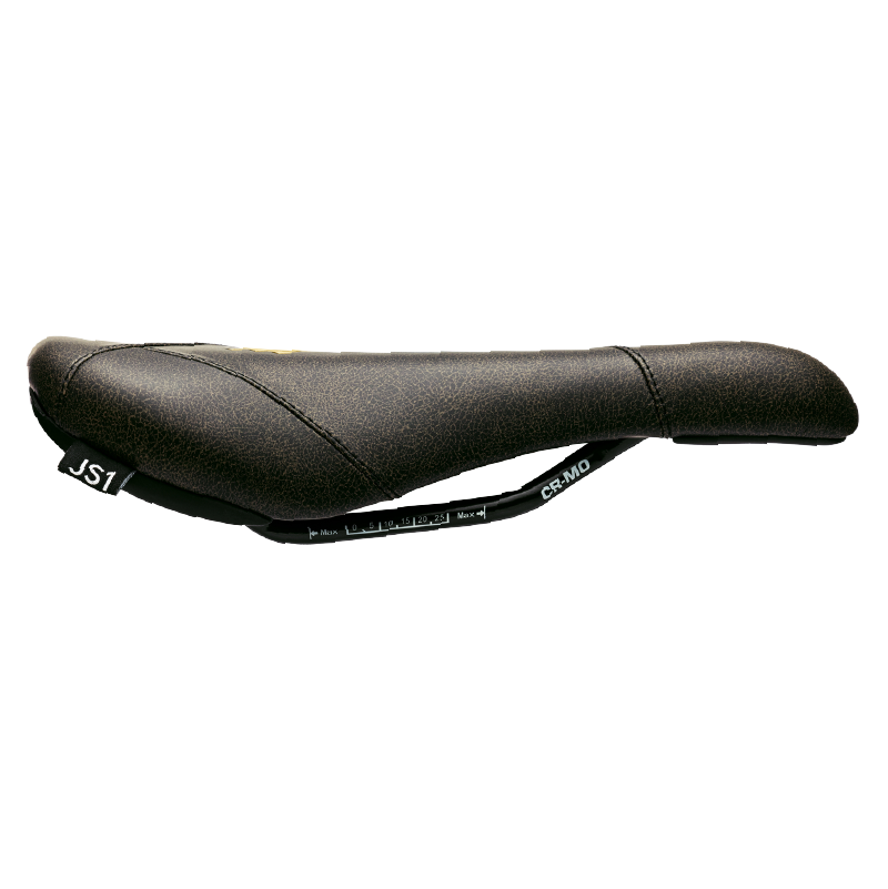 Title JS1 saddle, black and gold, side view