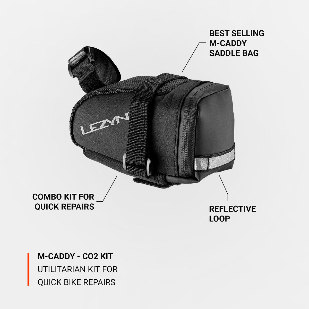 LEZYNE Caddy sadeltaske, sort, med CO2-sæt