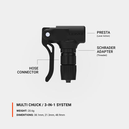 Cap pentru mai multe tipuri de valve LEZYNE MULTI CHUCK, negru