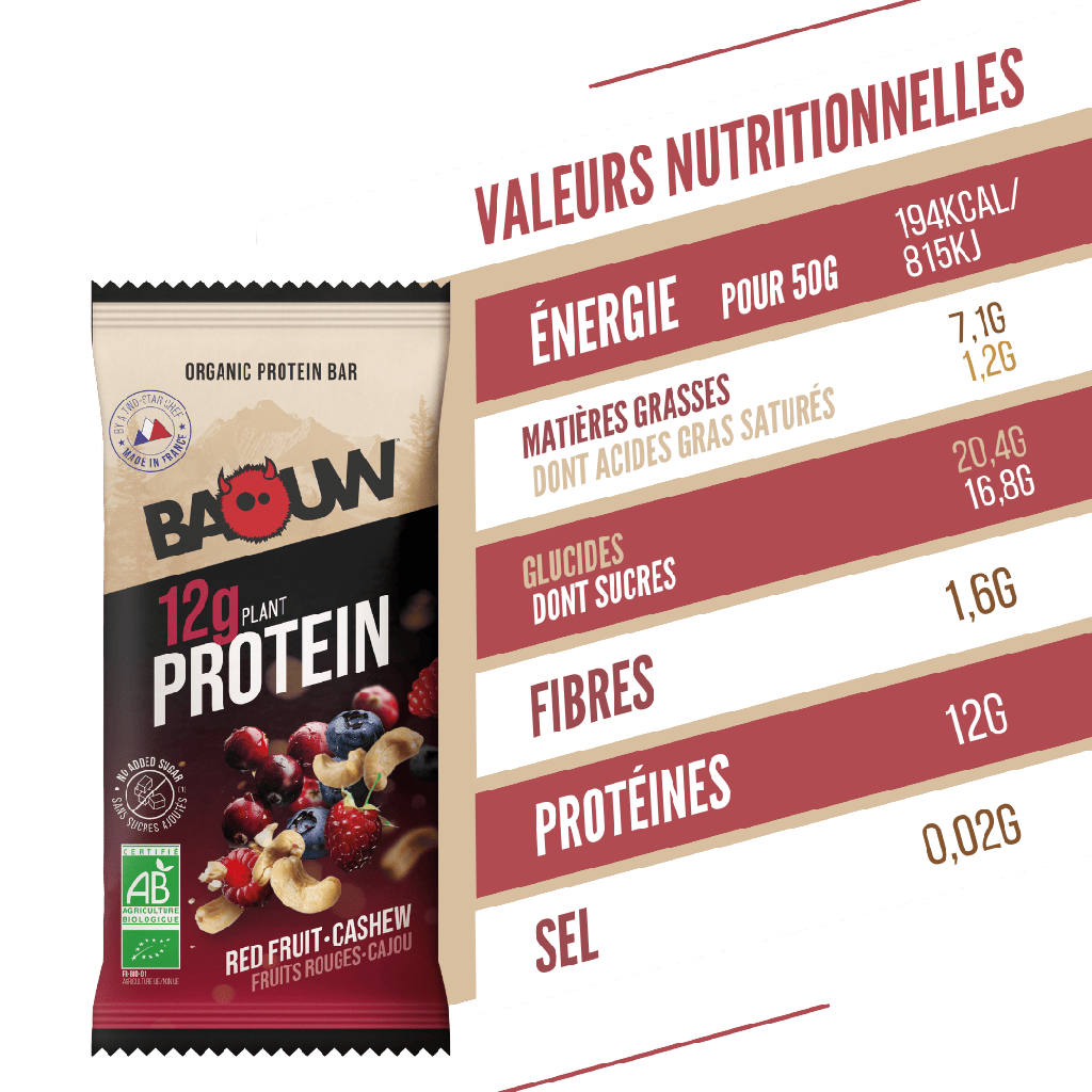 Proteinbar BAOUW BIO EXTRA Røde Frugter/Cashew (50g)