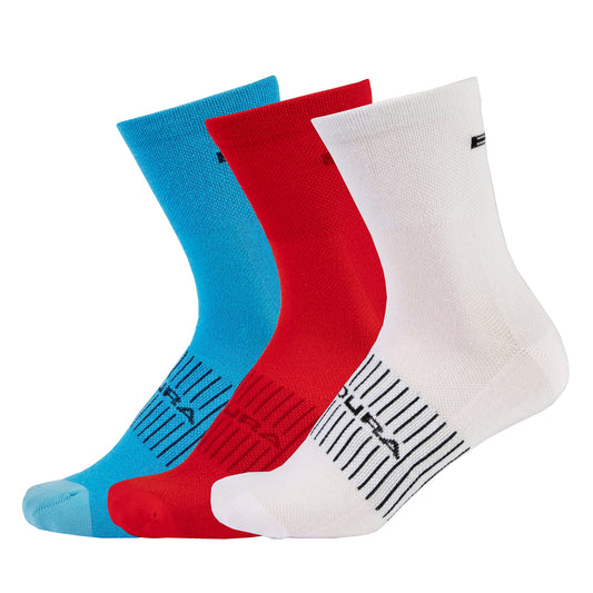 ENDURA COOLMAX RACE Sokker 3 Par Hvid/Blå/Rød