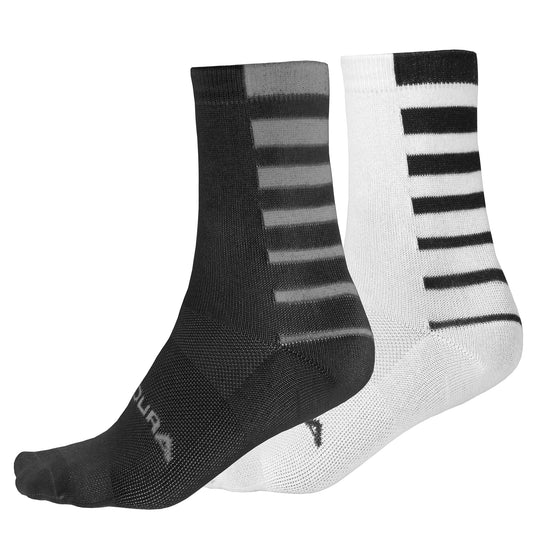 ENDURA COOLMAX STRIPE-strømper 2 Par Sort/Hvid
