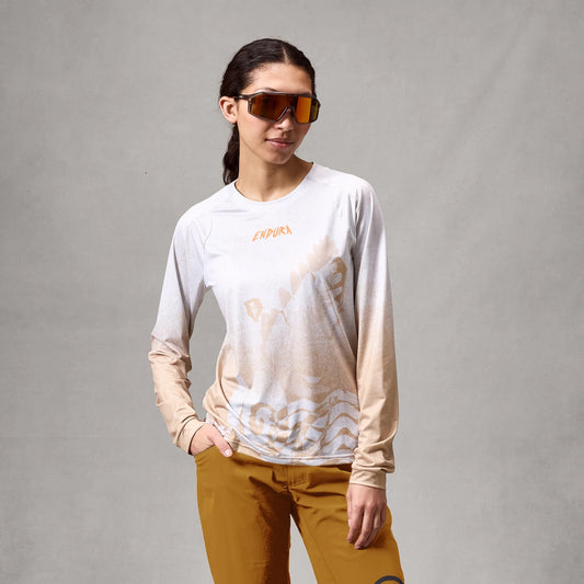 ENDURA SINGLETRACK PRINT Women's Long Sleeve Jersey White/Beige