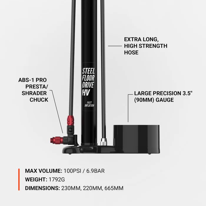 Stojánková Pumpa LEZYNE STEEL FLOOR DRIVE 3.5 HV Černá