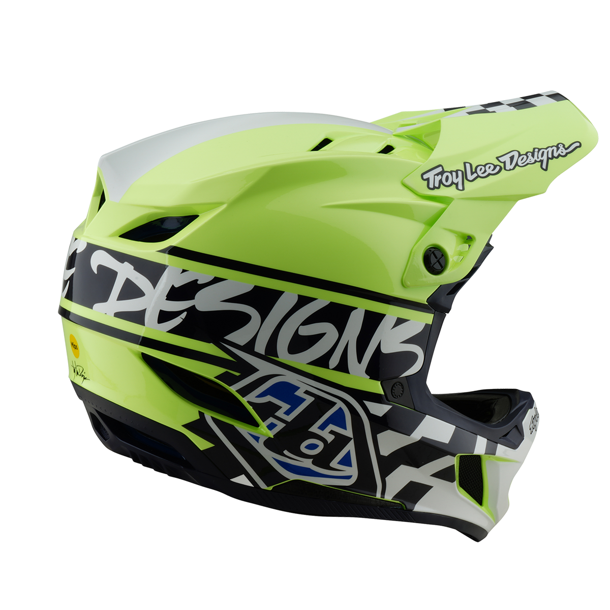 TROY LEE DESIGNS D4 POLYACRYLITE MIPS FIFTY 50 MTB-kypärä Keltainen/Sininen