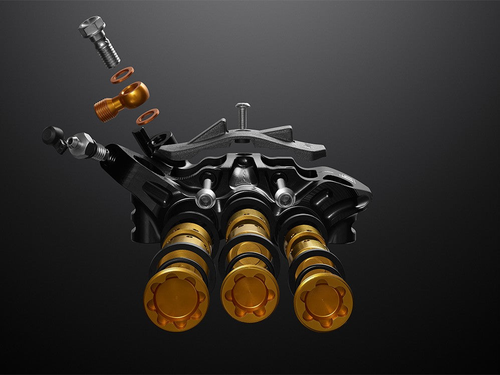 Pair of HOPE TECH 4 EVO V6Ti Brakes with Black Hoses – Black/Gold Limited Edition