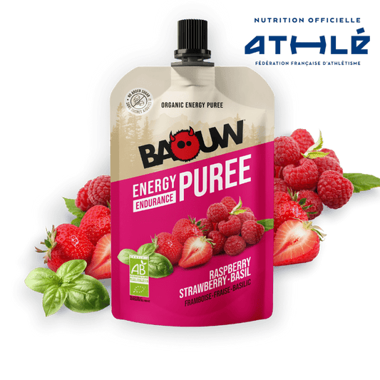 BAOUW Bio Hedelmäresepti Vadelma/Mansikka/Basilika (90 g) -energiasose