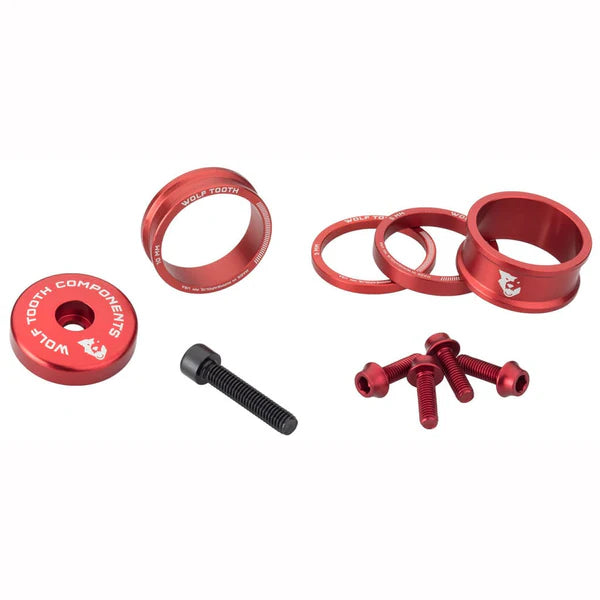 Spacer Kit, Stem Top Cap and Bolts WOLFTOOTH BLING KIT Red