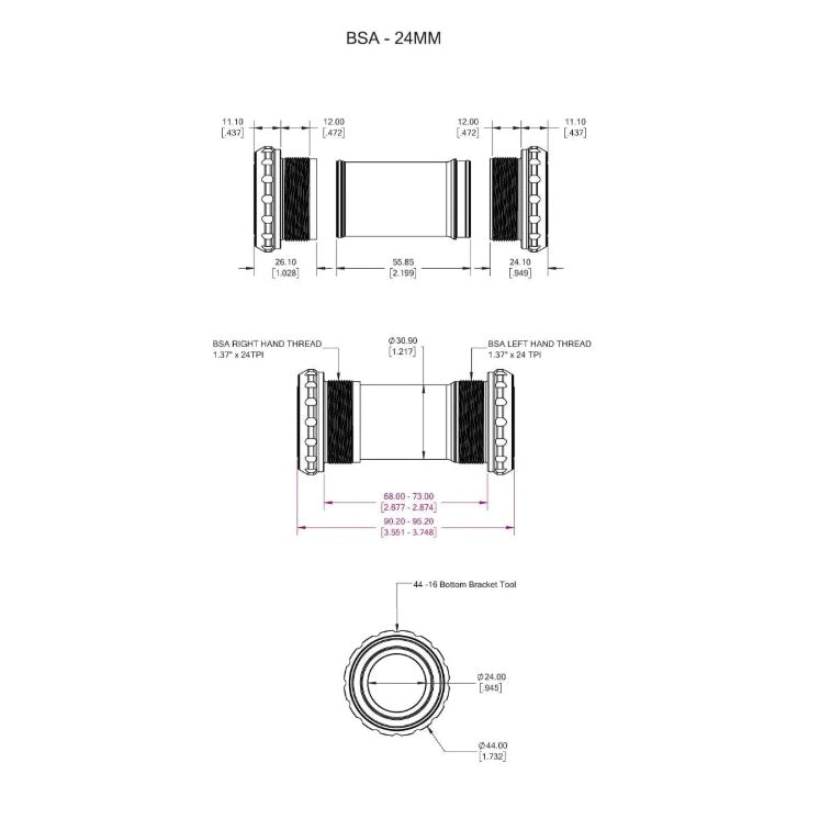 WOLFTOOTH BSA 24mm Bottom Bracket Raw Silver