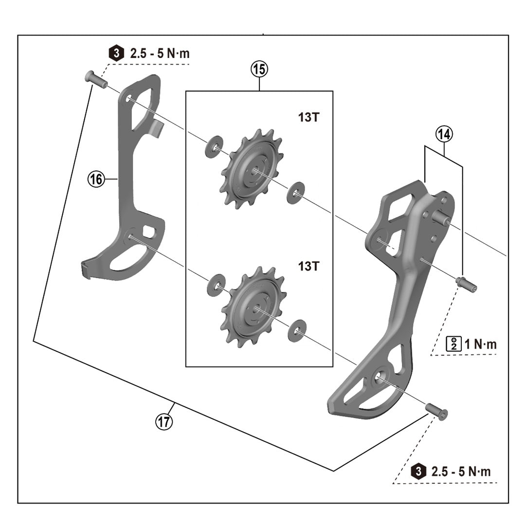 Kooiplaatje en Katrolwieltjes voor Achterderailleur 12V SHIMANO XT RD-M8250 SGS