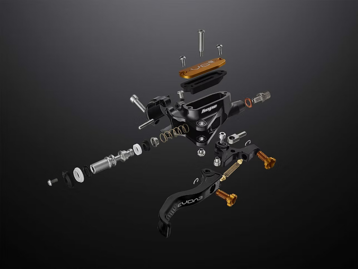 Pair of HOPE TECH 4 EVO V6Ti Brakes with Black Hoses – Black/Gold Limited Edition