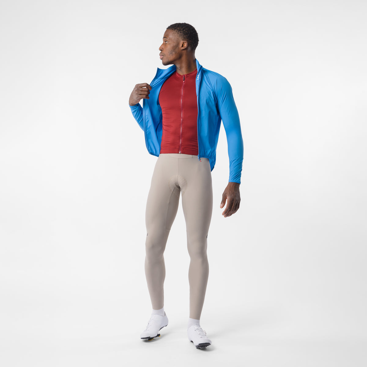 Modrá bunda CASTELLI Transition Air – oblečená rozopnutá