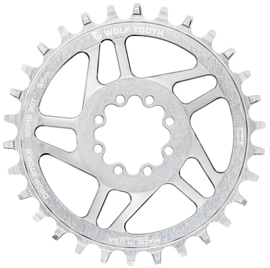 Mono kettingblad WOLF TOOTH DROP-STOP B DM 8 Bouten Sram Eagle Boost Offset 0mm Raw Silver