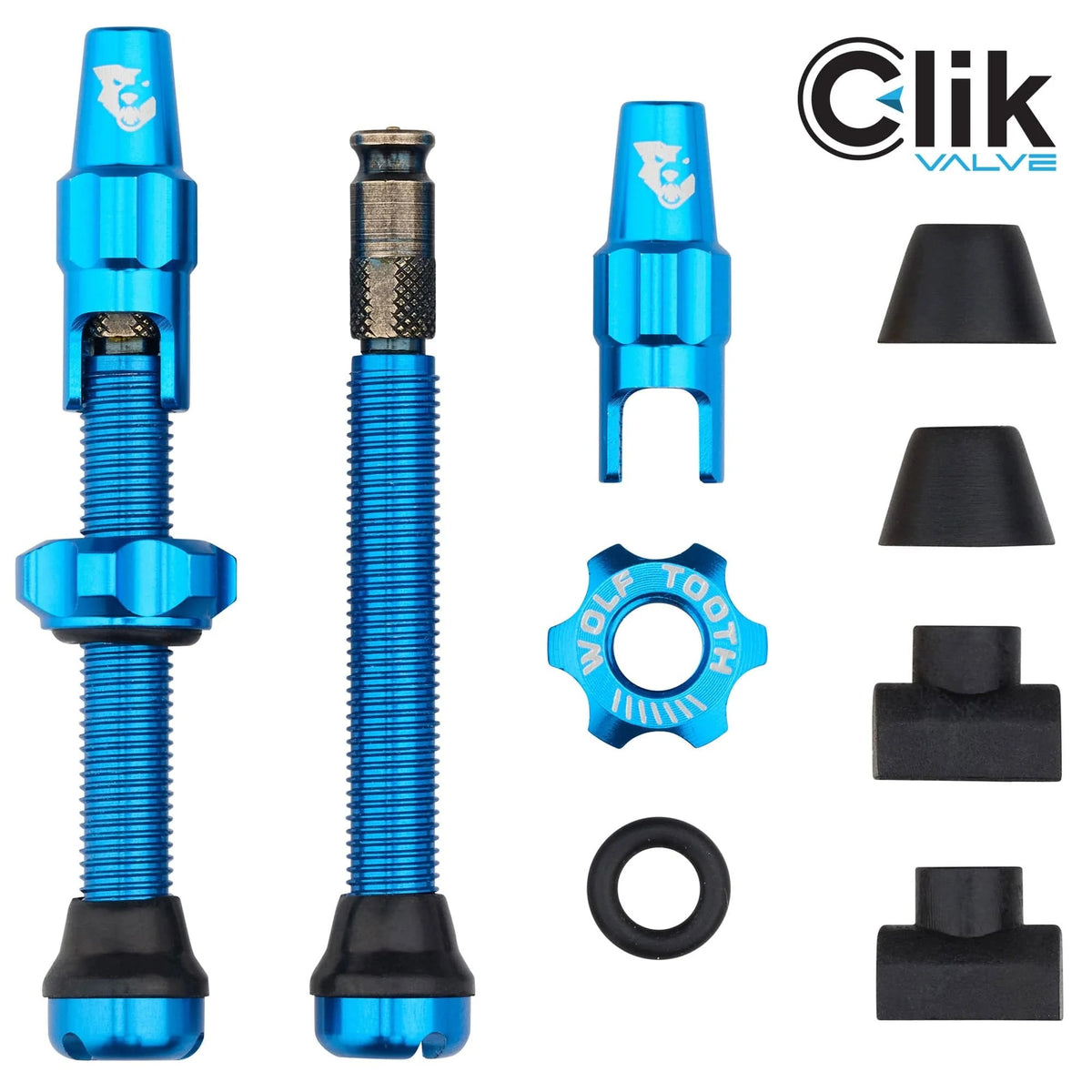 Sada 2 tubeless ventilů WOLF TOOTH CLIK VALVE modrá