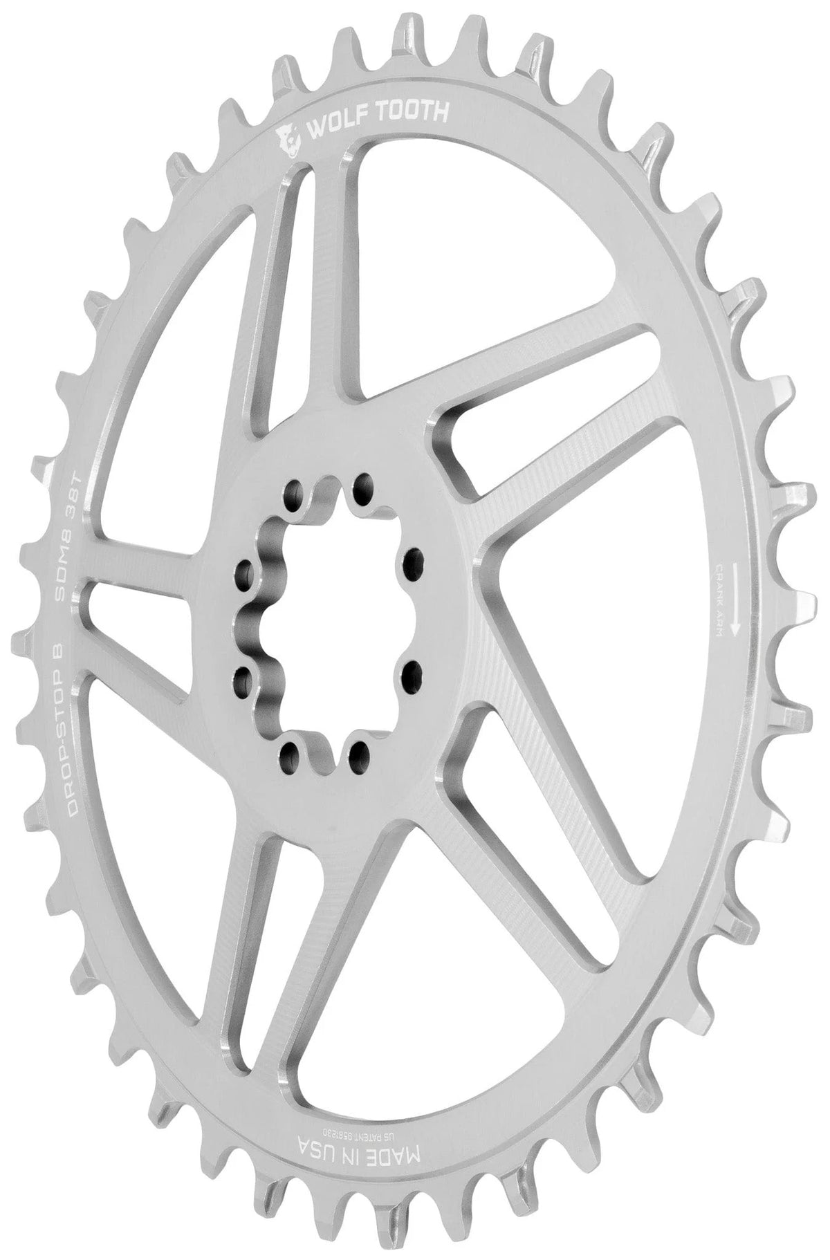 WOLF TOOTH DROP-STOP B GRAVEL DM 8-Bolt Sram Mono Chainring Raw Silver