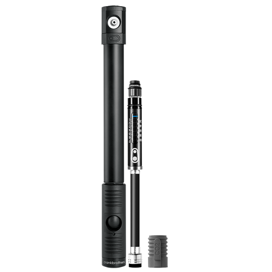 CRANKBROTHERS KLIC HP håndpumpe med manometer + CO2-mundstykke, Midnight Edition