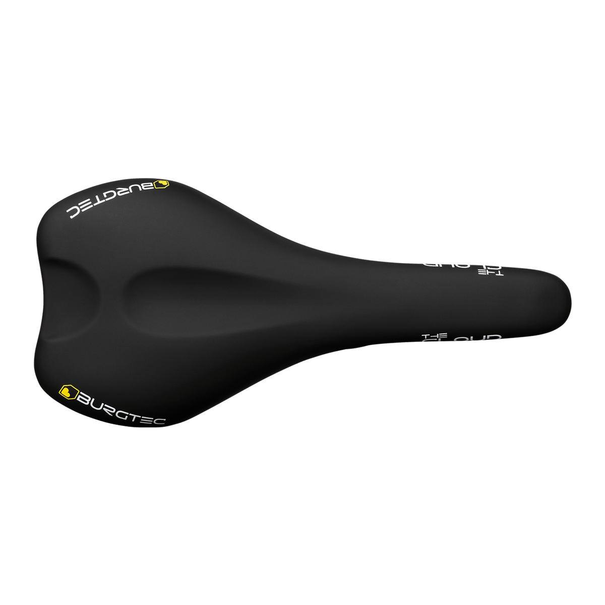 Sedlo BURGTEC THE CLOUD MK2 s titanovými ližinami, černé — pohled shora