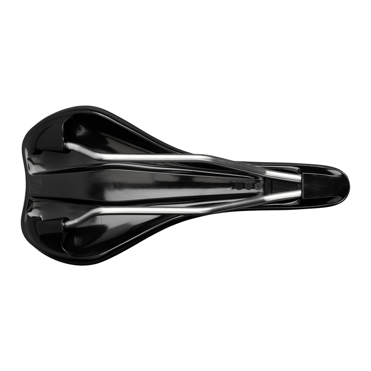 Black BURGTEC THE CLOUD MK2 saddle with Cro-Mo rails — underside view showing the Cro-Mo rails