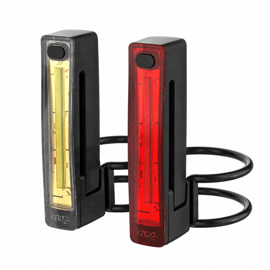 KNOG PLUS TWINPACK 40/20 lumenes fekete első és hátsó kerékpárlámpa-szett — termékfotó fehér háttér előtt