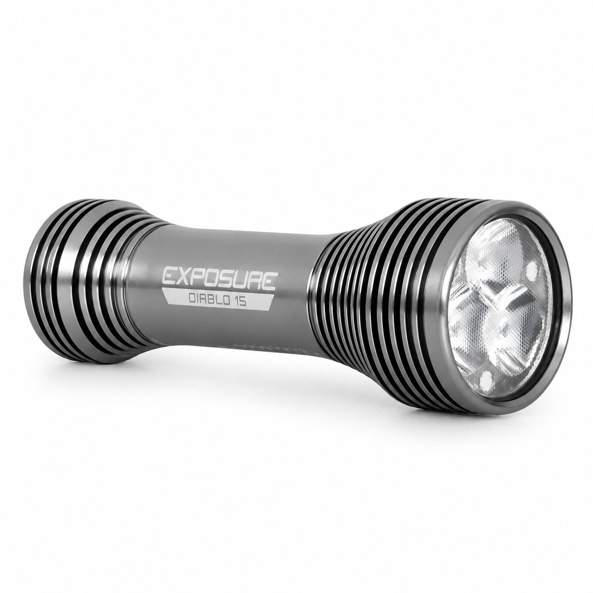 EXPOSURE LIGHTS DIABLO 15 front light with helmet mount — product on a white background