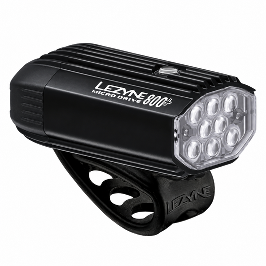 Sprednja luč LEZYNE MICRO DRIVE 800+, črna — pogled na izdelek na belem ozadju