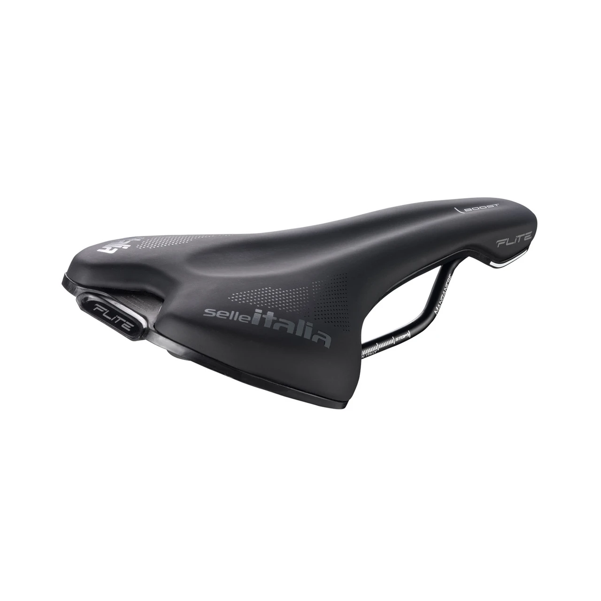 Sedlo SELLE ITALIA FLITE BOOST TM L s manganovými ližinami, černé — pohled ze tří čtvrtin