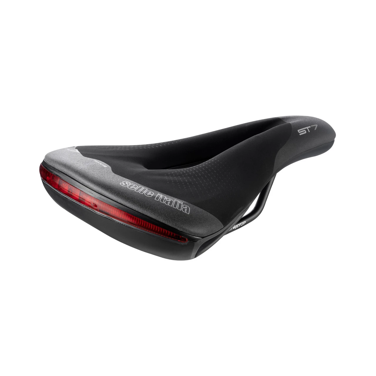 Sadel SELLE ITALIA ST 7 VISION SUPERFLOW L med Fec-skenor, svart/grå — snett bakifrån